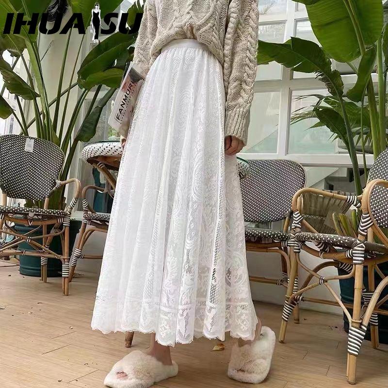 IHUASU Women's Fashion Casual Solid Color Print Summer Spring Skirt