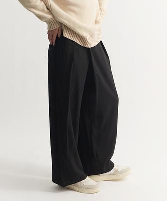 Deulouem Wide Half-Band Asymmetrical Pants (Black)