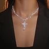 Elegantes Damen-Halsketten-Set mit exquisitem funkelndem Diamant-Kreuz-Anhänger Valentinstags-Schmuckgeschenk für Freundin