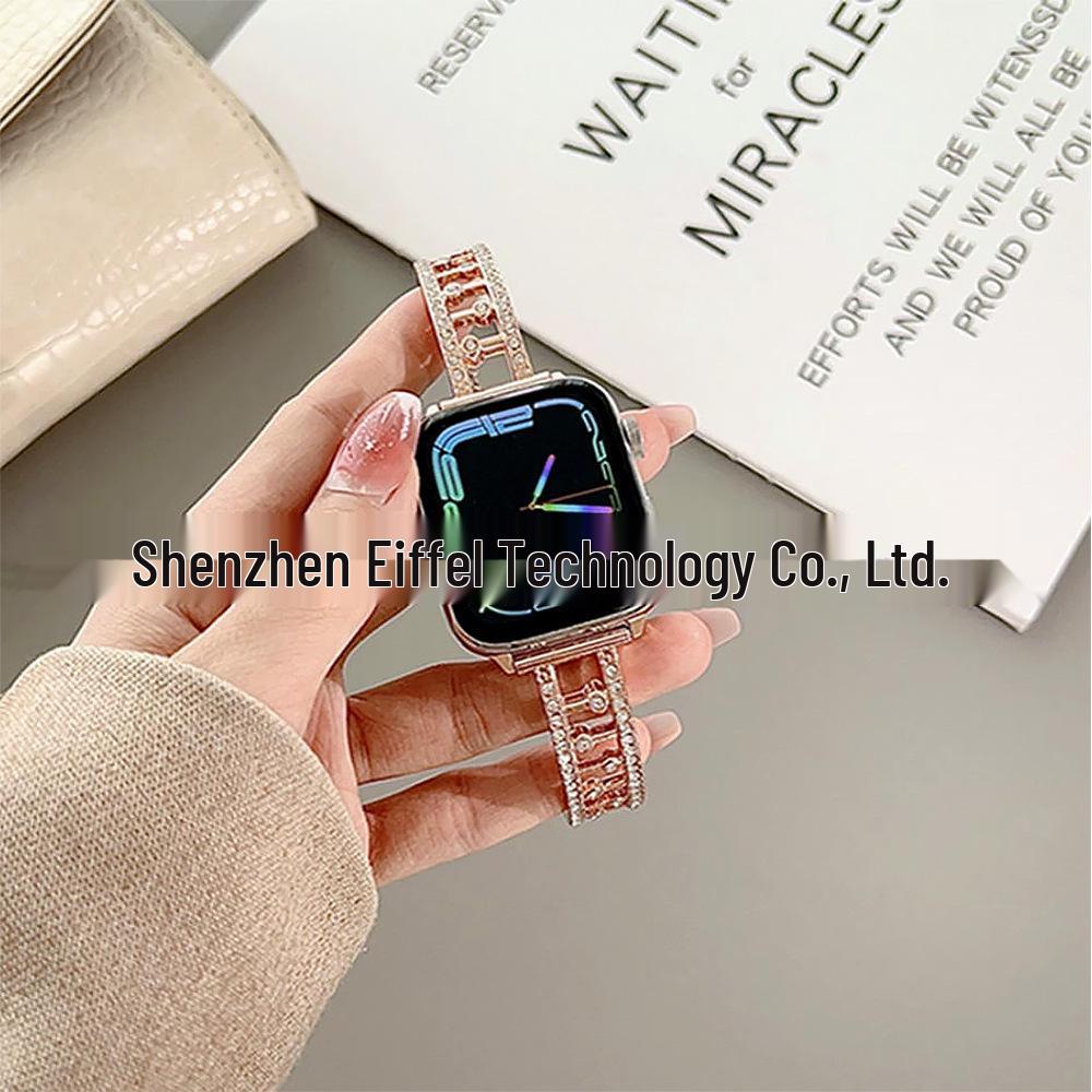 

Stylish Hollow Diamond Trapezoid Metal Bracelet for Apple Watch, iWatch, Samsung & Huawei 42/44/45/46/49mm рожевий колір золота