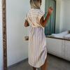 Dam Lös Bekväm Casual Trendig Kortärmad Randig Tryckt Midjeband Klänning