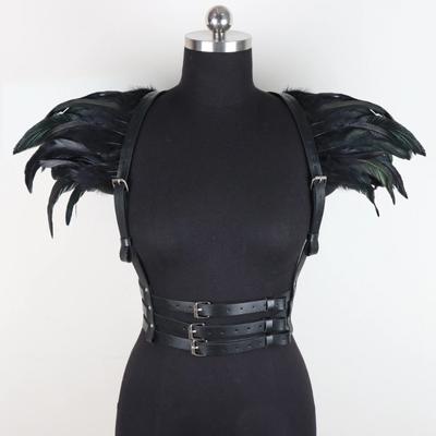 Female Victorian Gothic Natural Feather Collar Choker Shrug Shawl Shoulder Wrap Cape with Ribbon Ties for Costume Decoration