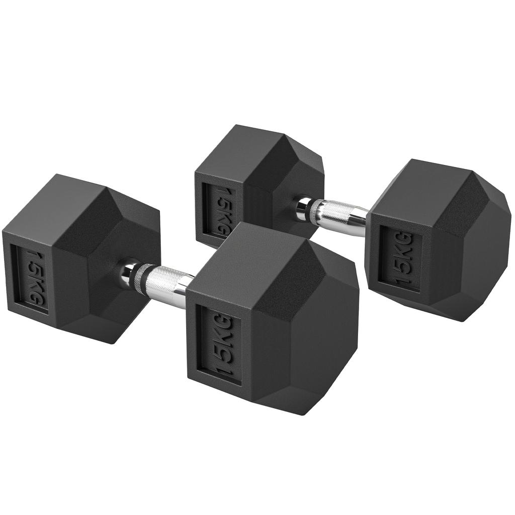 2x15KG Rubber Hex Dumbbell Portable Hand Weights Dumbbell Home Gym