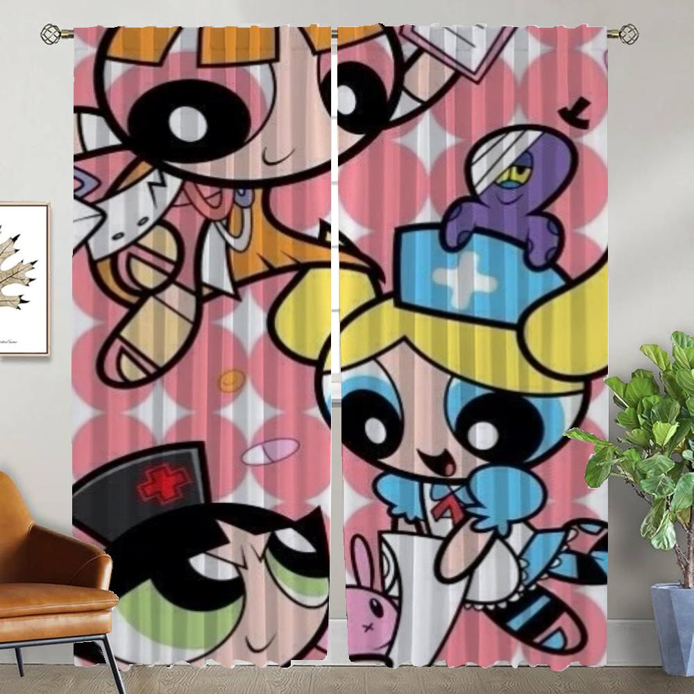 Zasłony do sypialni Powerpuff Girls Zasłony do wnętrza domu 2 sztuki Zasłona do salonu Przegroda Rolety Dekoracja na Halloween