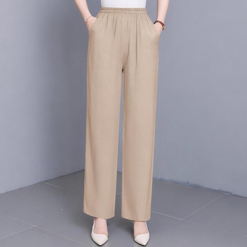 Women's Plus Size Solid Color Straight Leg Pants, Elastic Waist Summer Casual Trousers (XL-5XL)