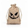 Textured Cloth Candy Favor Bags with a Dark Face Print and Pull Closure for Halloween Party Distribution and Small Gifts