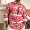 Men's Long-Sleeved Polo Shirt, Vintage Print Style with Greek Key Pattern, Elegant, Comfortable, and Stylish Men's Top