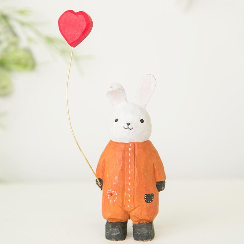 Modern Minimalist Wooden Bunny Decor With Balloon Figurine For Home Office And Gift Giving