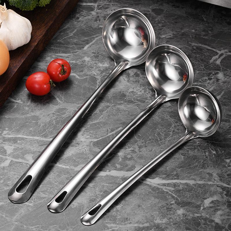 Stainless Steel Deep Bottom Soup Ladle and Strainer for Serving Soup and Porridge in Restaurants and Kitchens.