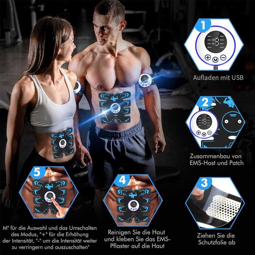 EMS Abdominal Pad, 8-Pack Abs Muscle Stimulator, USB Rechargeable Full-Body Toning Device for Home Use