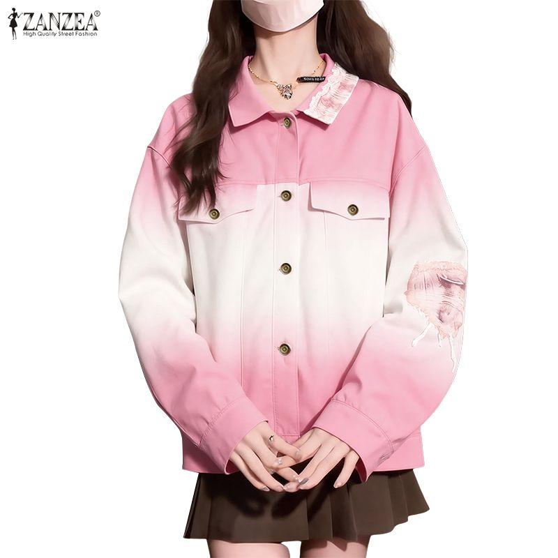 ZANZEA Women Casual Turn Down Collar Loose Long Sleeve Blouse