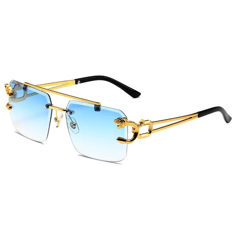 Retro Double Beam Sunglasses For Men Fashion Leopard Frameless Trimmed Sunglasses For Women Fashion