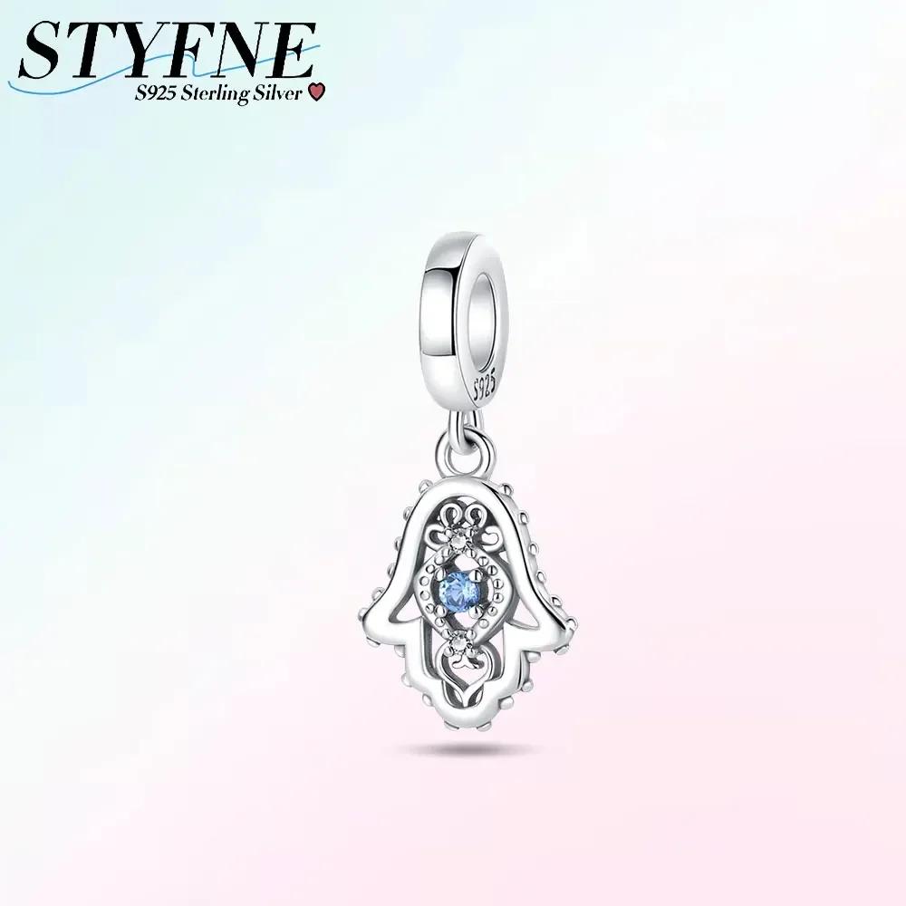 100% Copper Sparkling Zircon Devil'S Eye Cross Golden Palm Holding Red Heart Charms Beads Fit Original Bracelets Diy Jewelry