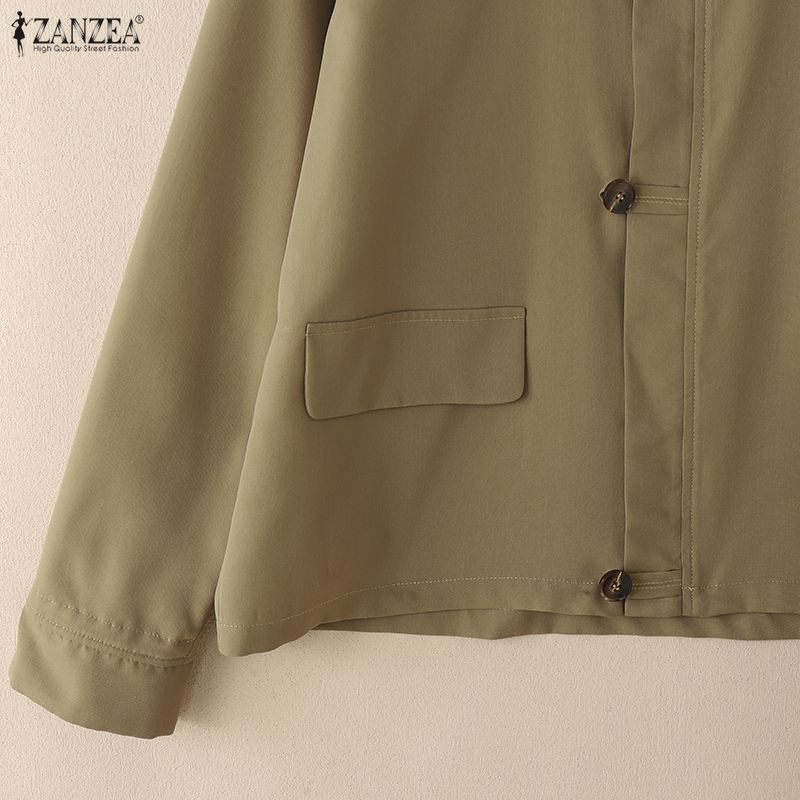 ZANZEA Women Splice Turn Down Collar Casual Long Sleeve Blouse