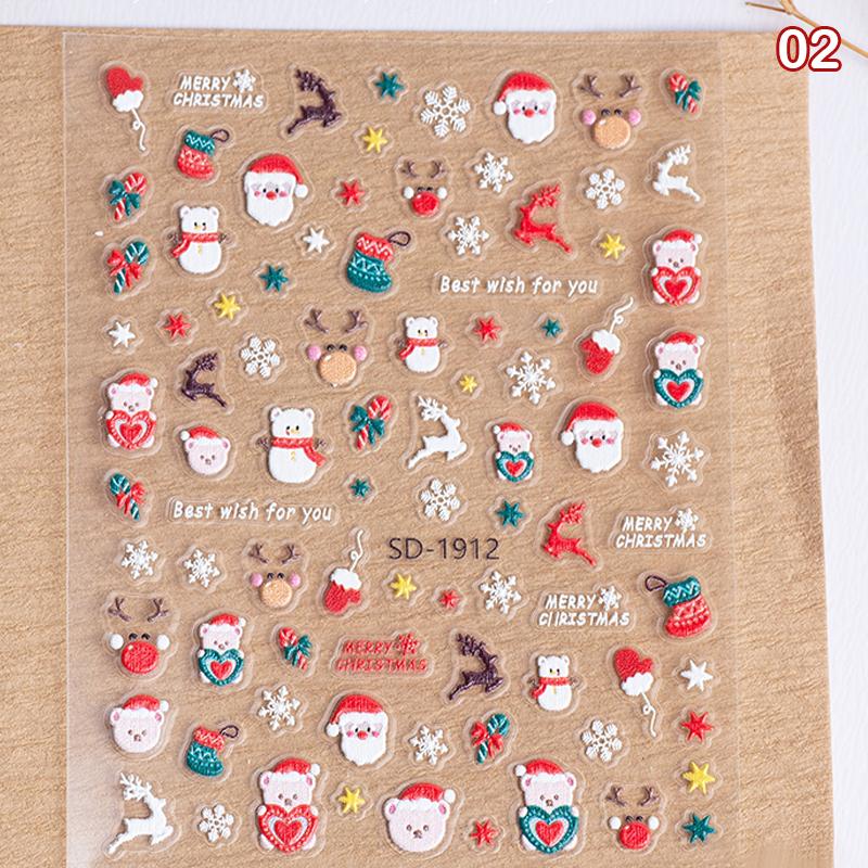Christmas Lovely Cartoon Bowknot Santa Claus Snowman Christmas Tree Elk Snowflake Nail Art Stickers Xmas Cute Manicure Decals