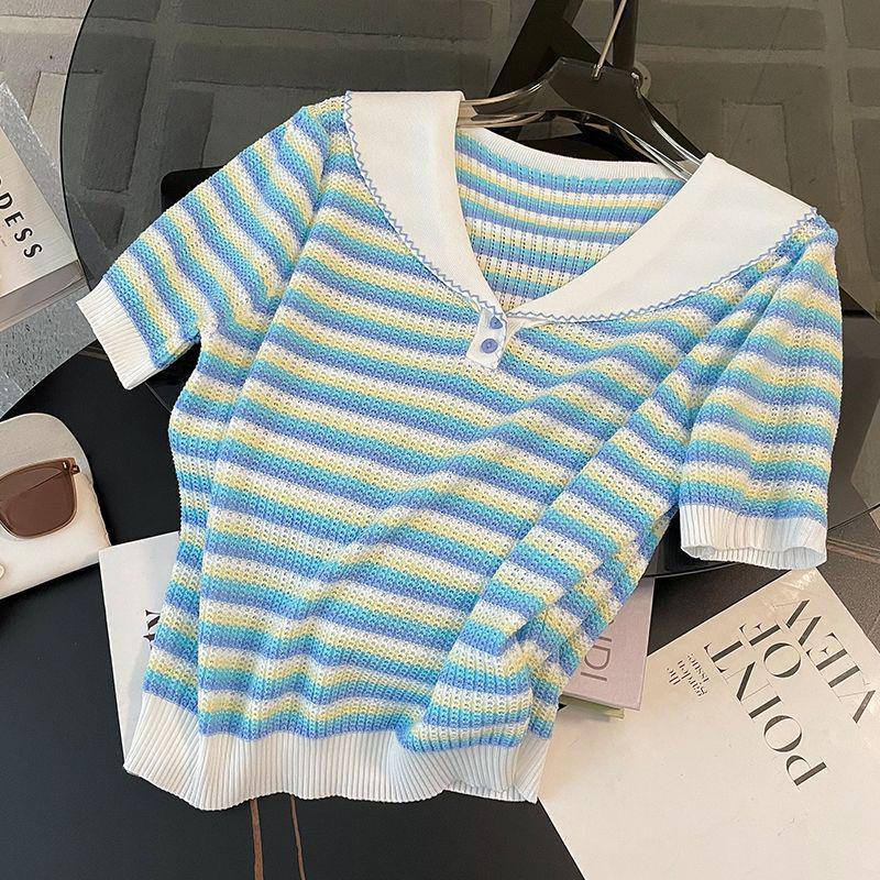 

Women s Navy Striped Knit Top & White Washed Denim A-Line Mini Skirt Set S (recommended 88-99 lbs)