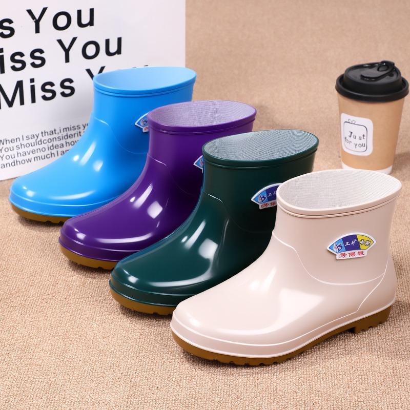 Rain shoes adult beef tendon sole velvet rain boots fashionable waterproof shoes women's nonslip midtube overshoes keep warm in rainy days