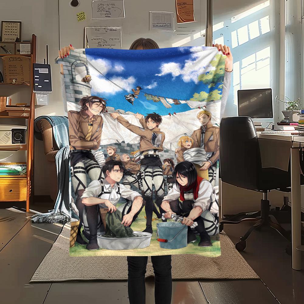1PC Attack on Titan Print Flannel Blanket, High quality All Seasons, Home Decor, Warmth and Comfort, Perfect for Christmas Gifts