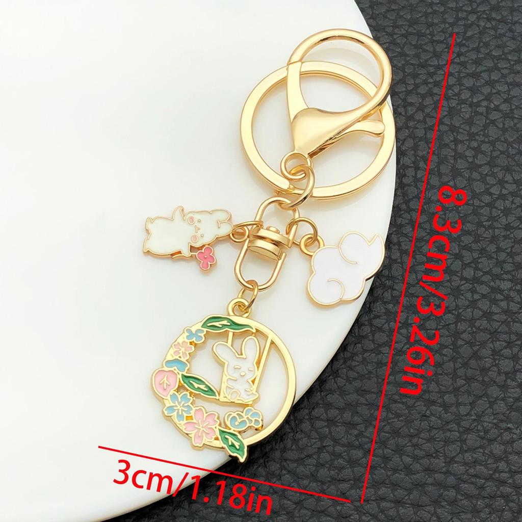 Cartoon Mid-Autumn Pink Bow Rabbit Keychain Pendant