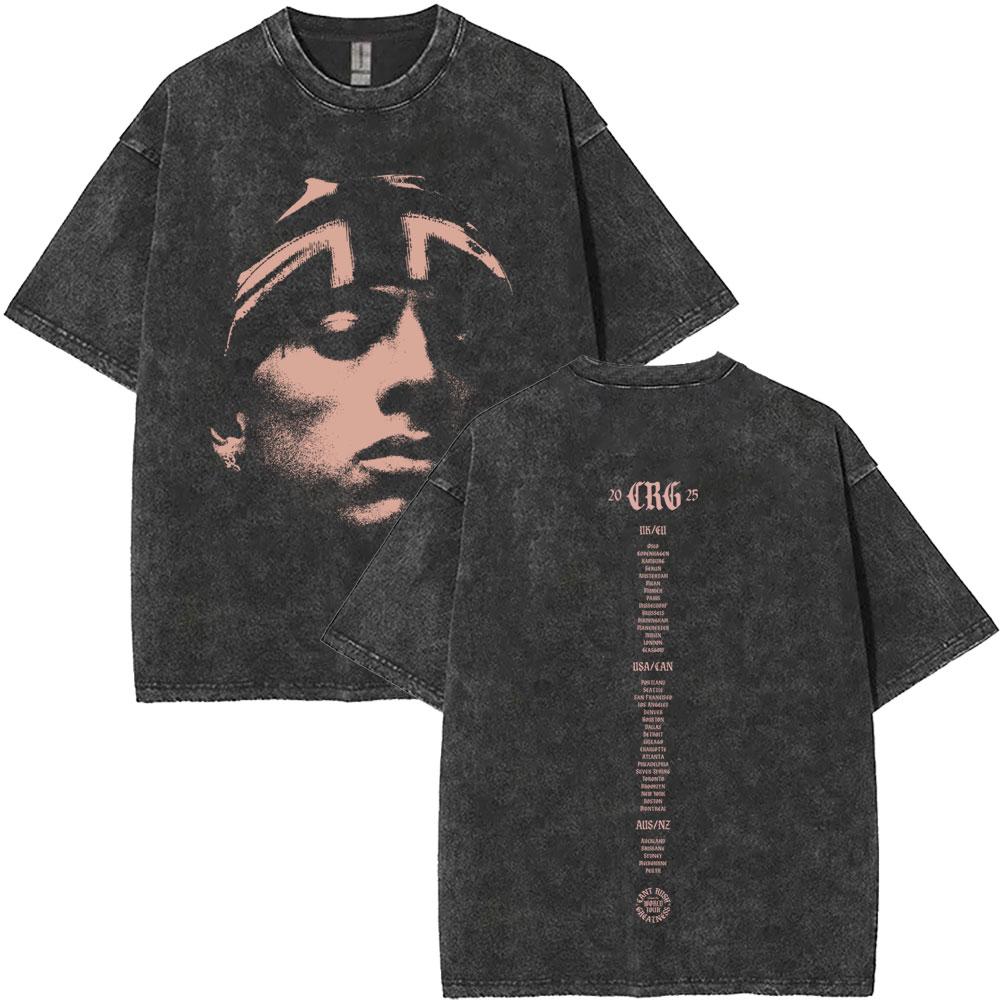 Washed Vintage Rapper Central Cee Face Graphic Tshirt Men Women Hip Hop Fashion Short Sleeve T Shirts Mens Oversized Streetwear