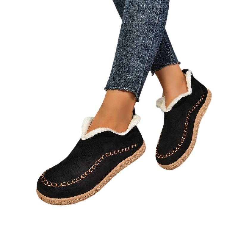 Autumn and Winter New Women's Warm Cotton Shoes Large Size Flat Bottom Solid Color Velvet Thickened Snow Boots Women