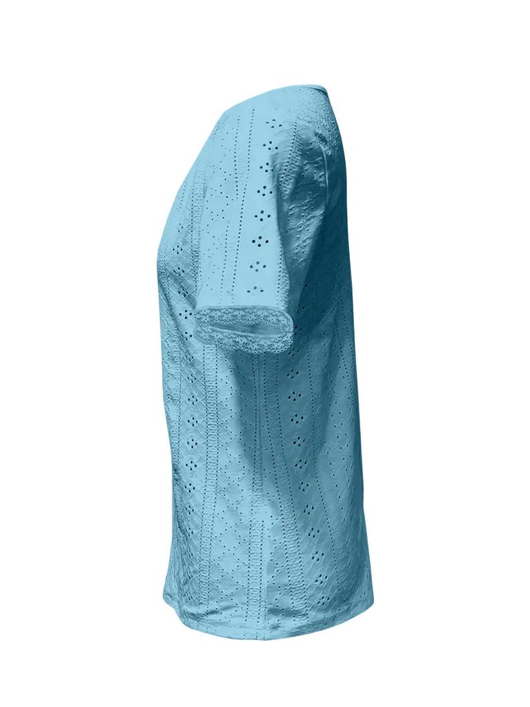 2025 Summer European & American Square Neck Eyelet Jacquard Short Sleeve Women's Top