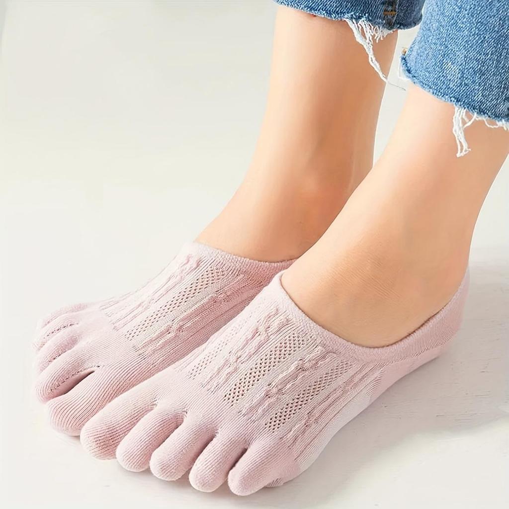 5 Pairs Women's Invisible Toe Socks, Breathable Mesh, Sweat-Absorbent Short Socks for Spring & Summer