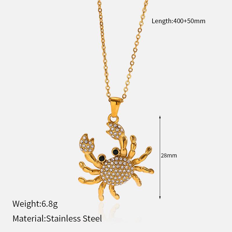 18K Gold Rhinestone Crab Pendant Necklace for Women
