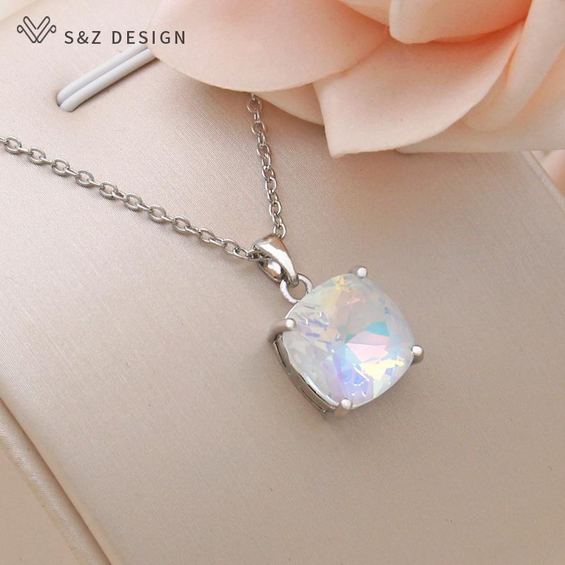 

Модное простое красочное квадратное ожерелье с подвеской из кристаллов для женщин, свадебное модное ювелирное изделие цвета розового золота в подарок