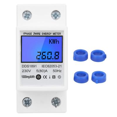 Contatore di Energia Monofase su Barra DIN 2P Schermo Grande Multifunzione Retroilluminato Elettrico DDS1891