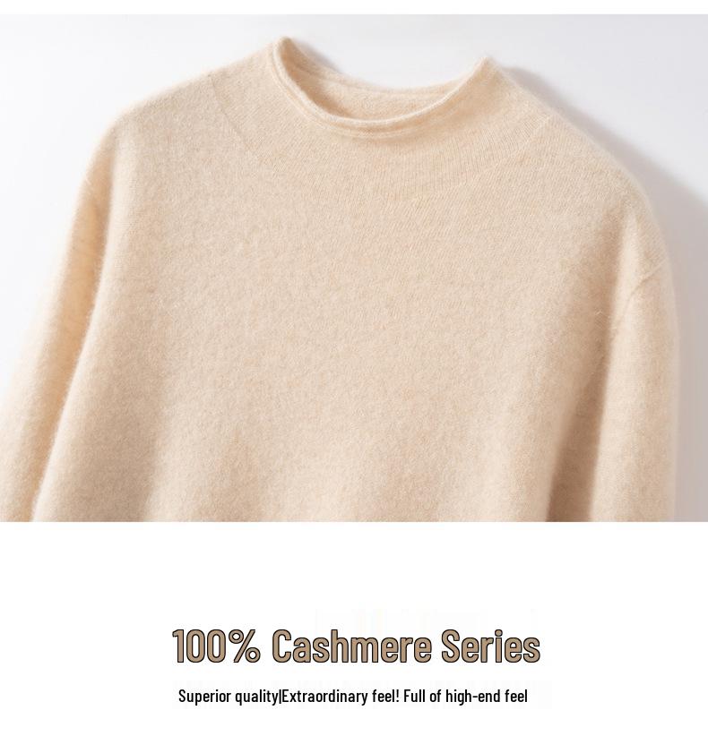 Maglione da Donna 100% Puro Cashmere a Collo Semi-Alto con Bordo Arrotolato - Nuovo Strato Base a Maglia Autunno/Inverno