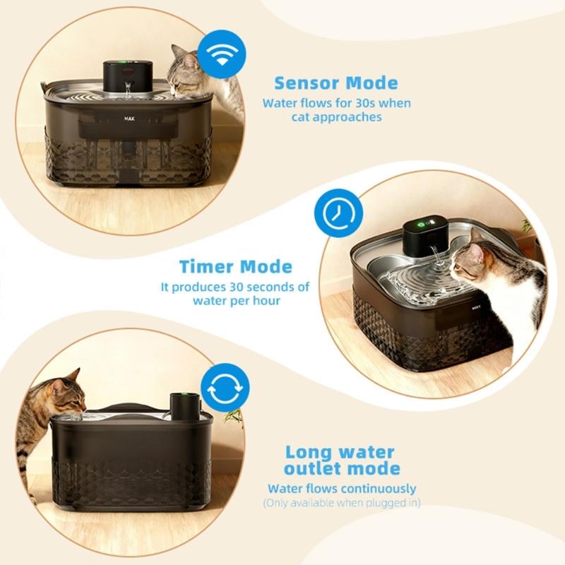 Transparent Black Large Capacity USB Powered Pet Water Fountain with flows System Cats Quiet Pump operations Easy to Design