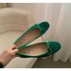 Elegant Velvet Ballerina Shoes Woman  Luxury Velour Ballet Flats Ladies Retro Round Toe Bowknot Shallow Loafers  In Red Green