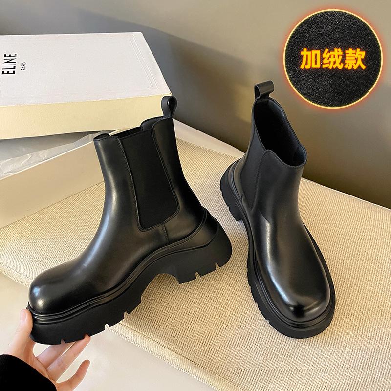 Cowhide version~ Chelsea genuine leather Martin boots spring and autumn 2025 new British thick-soled velvet chimney short boots