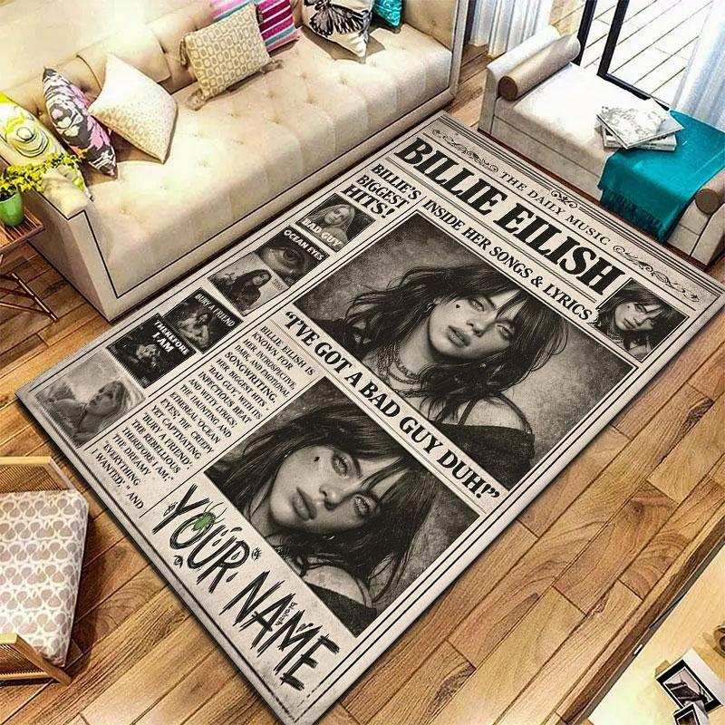 Billie Eilish Custom Name Carpet Rug for Living Room Bedroom Home Sofa Decoration,Kids Play Non-slip Floor Mat