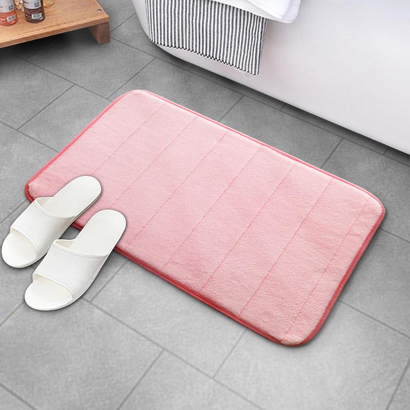 Striped Coral Fleece Water Absorbent Bathroom Floor Mat