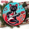 Vintage Cat Guitar Aluminum Metal Wall Art Colorful 2D Sign Home Decor