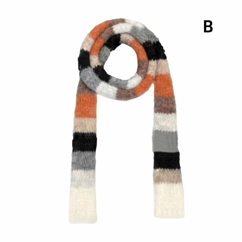 Y2K Style Sausage Thin Scarf Warm Color Splicing Rainbow Color Scarf Cold Weather