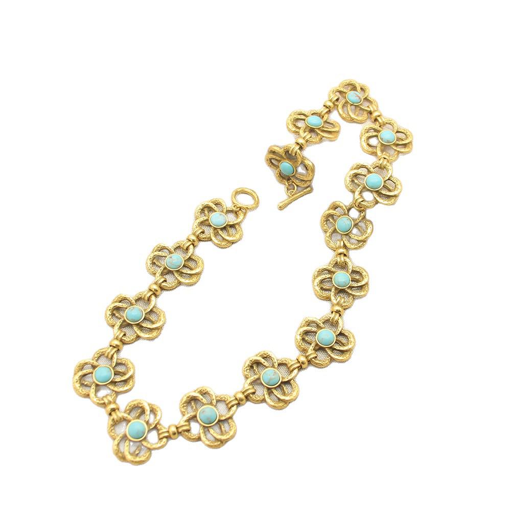 Pre-Owned Four-Leaf Clover Petal Necklace and Turquoise Bracelet Set for Women - Autumn/Winter Accessories