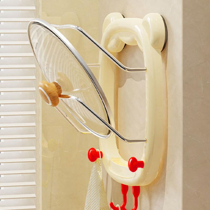 Pot Lid Holder Double-Layer Cartoon Pan Cover Storage Wall-Mounted Pan Storage Rack No-Drilling Pan Cover Storage With Suction