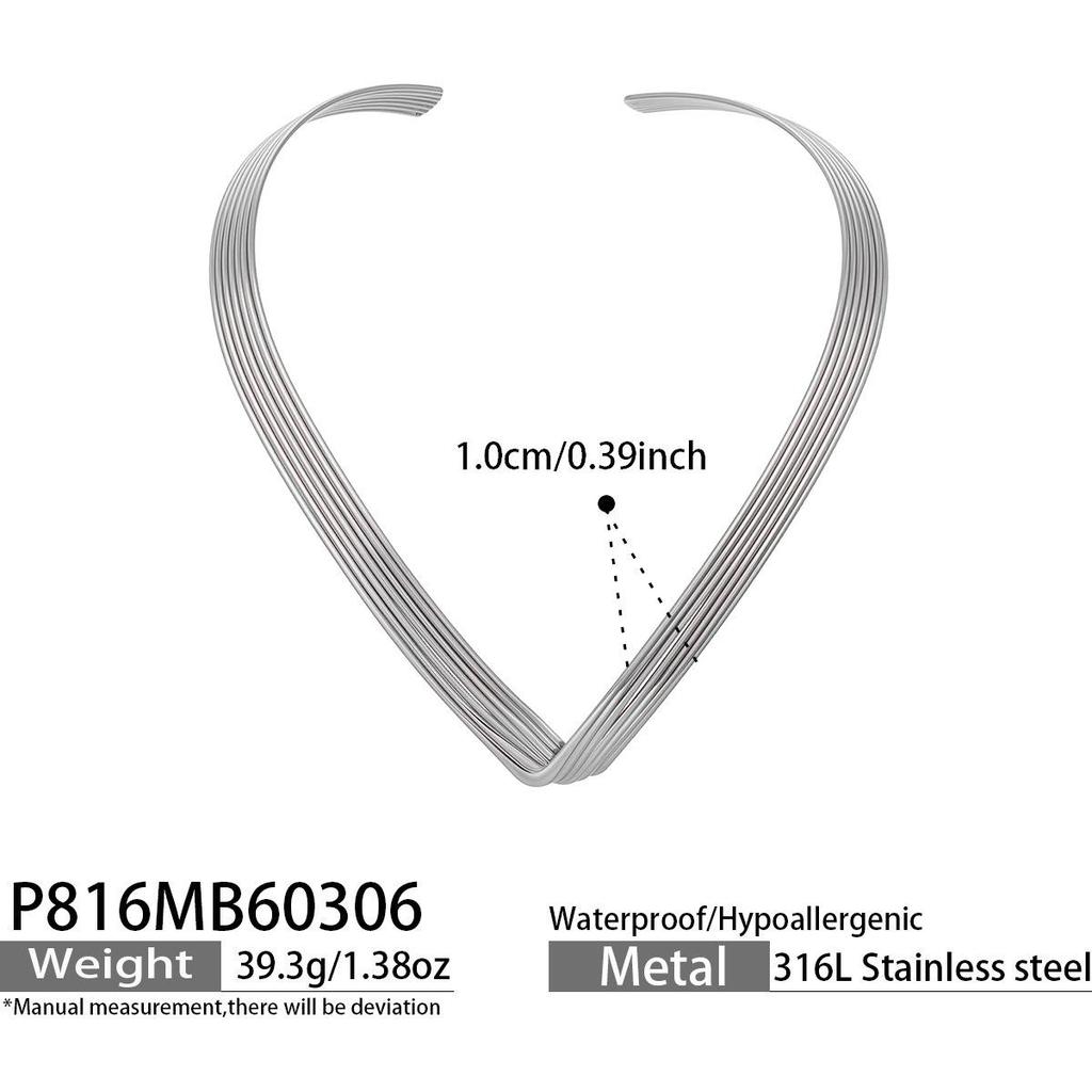 European & American 7-Layer V-Shape Choker Necklace, Punk Style Fashion, 18K Gold-Plated Stainless Steel.