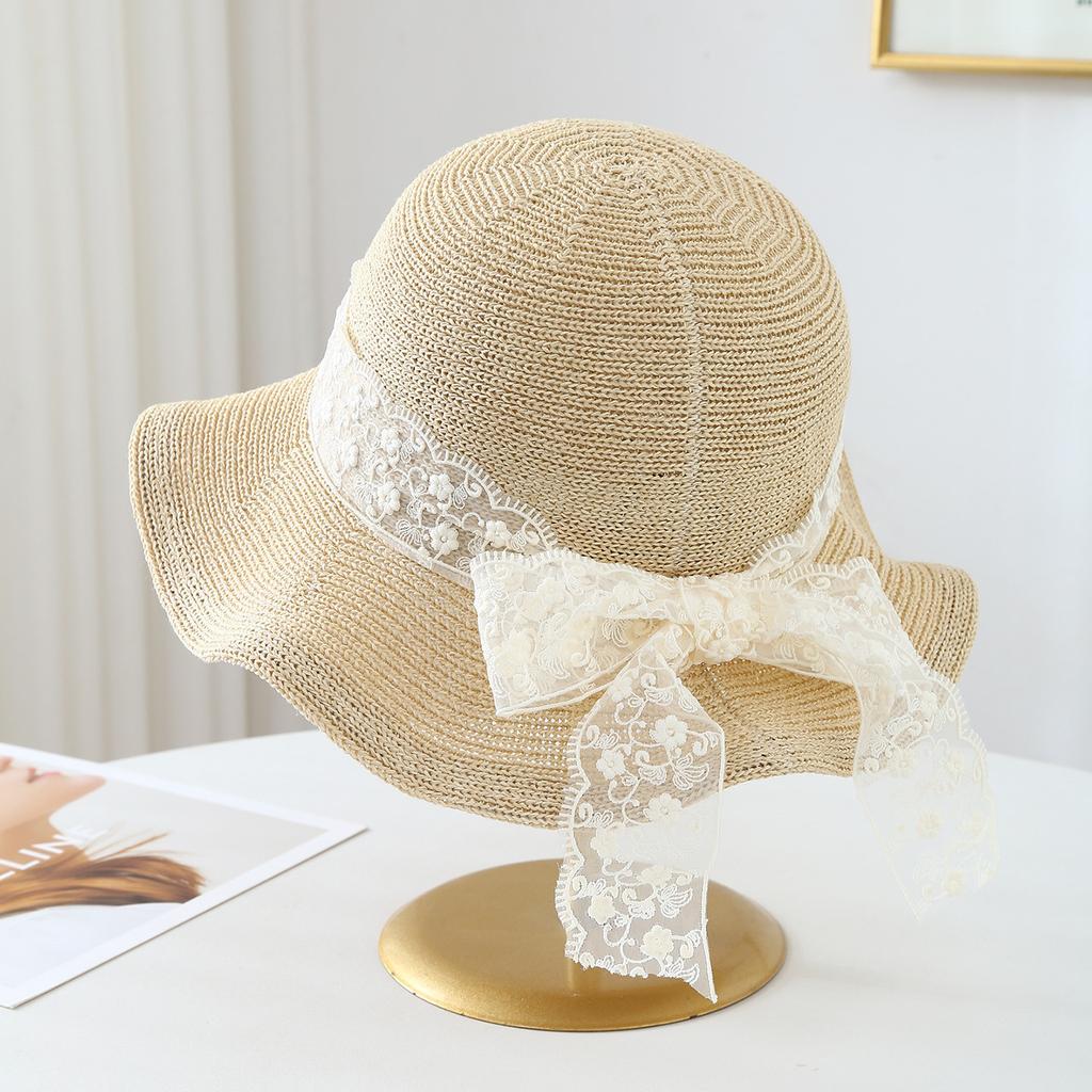 Lace Bowknot Straw Hat Women, Summer Wide Brim Beach Vacation Hat