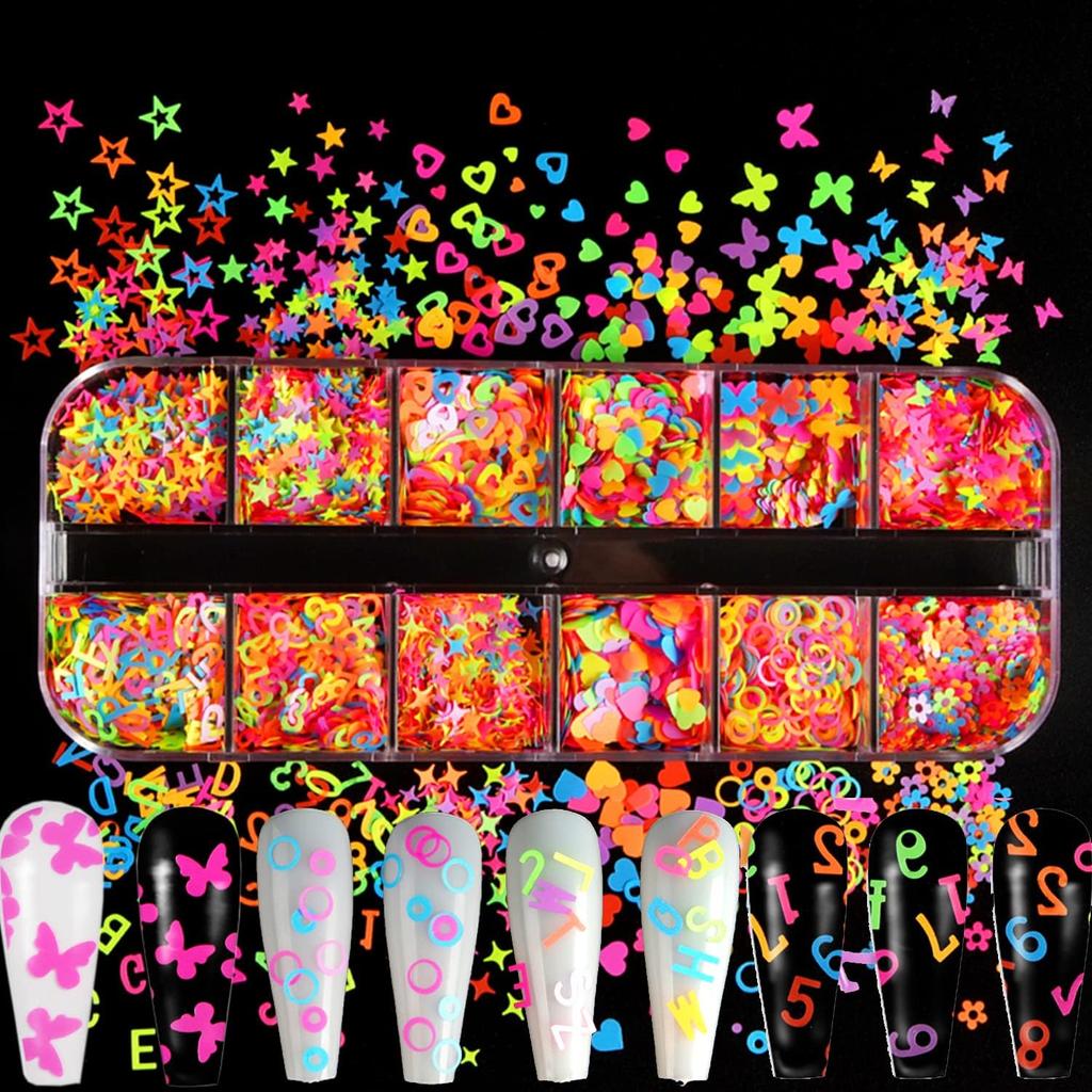 12Grids 3D Mini Heart/Star Nail Glitter Sequins 1mm Holographic Love Pentagram Flakes Sparkling Nail Art Decorations Paillettes