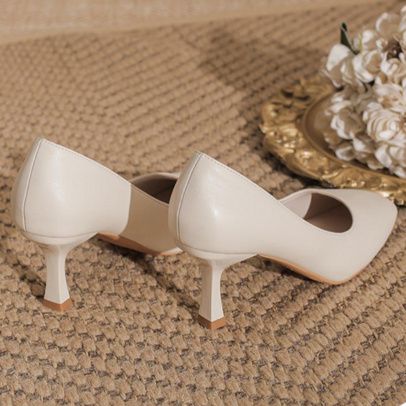 French High Heels Elegant Soft Leather Shoes Thin Heels That Don't Tire Your Feet Single Shoes with Shallow Square Toes All-match Commuter Shoes