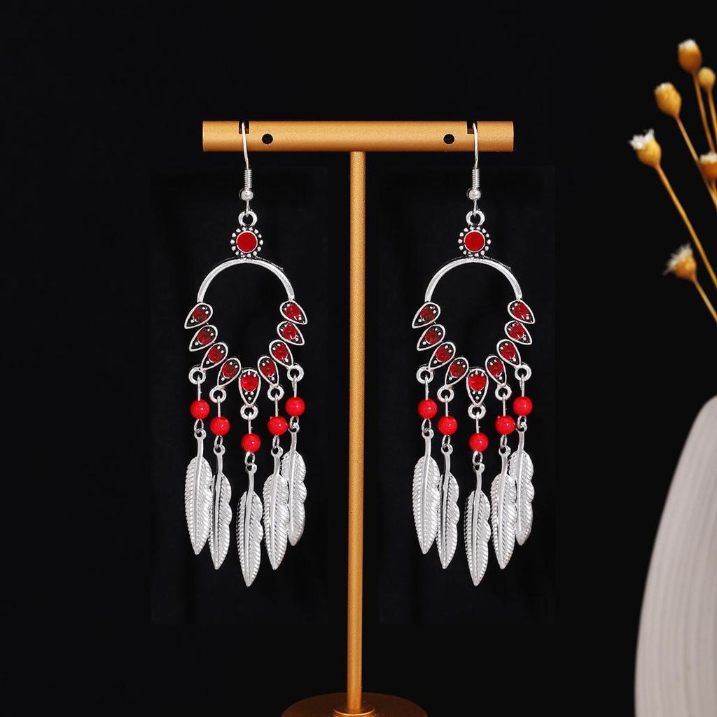 Bohemian Ethnic Oval Tassel Earrings with Beads
