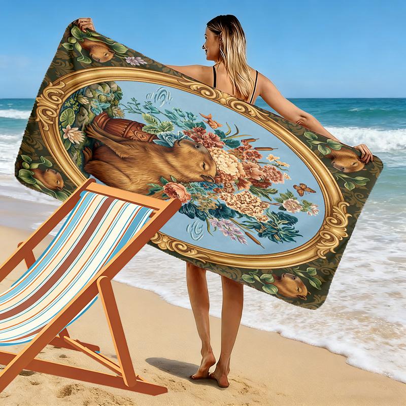 Vintage Floral Art Print Beach Towel, Large Soft Quick Dry Towel for Beach Camping Swimming