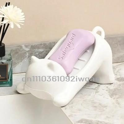 Creative Animal Styles Cute Cartoon Cat Soap Dish With Drainage Plastic Holder For Bathroom Ideal For Soap And Sponges