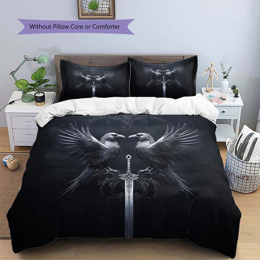 Bird and Sword Pattern Bedding Quilt Set Home Decoration Gift (1 * duvet cover + 2 * pillowcase without core)