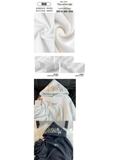 Unisex American Retro Fleece-Lined Hooded Sweatshirt for Autumn/Winter Hip Hop Trend