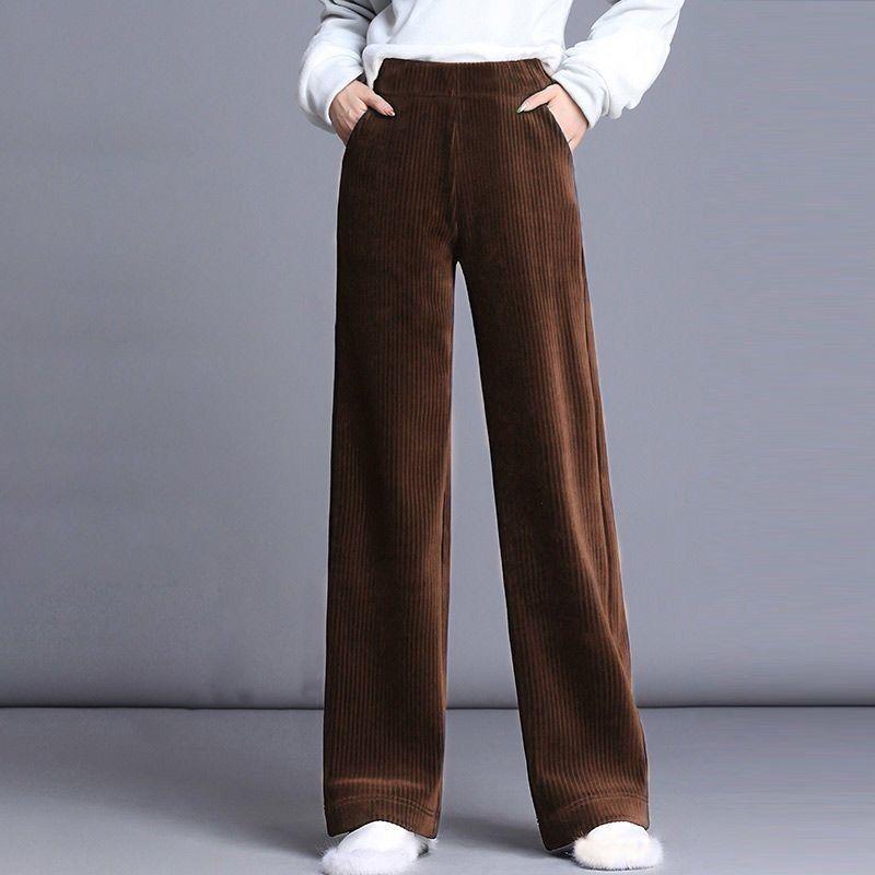 Women's Corduroy Wide-Leg Casual Pants - Autumn/Winter, Thickened, Plus Size, Straight, Loose Fit